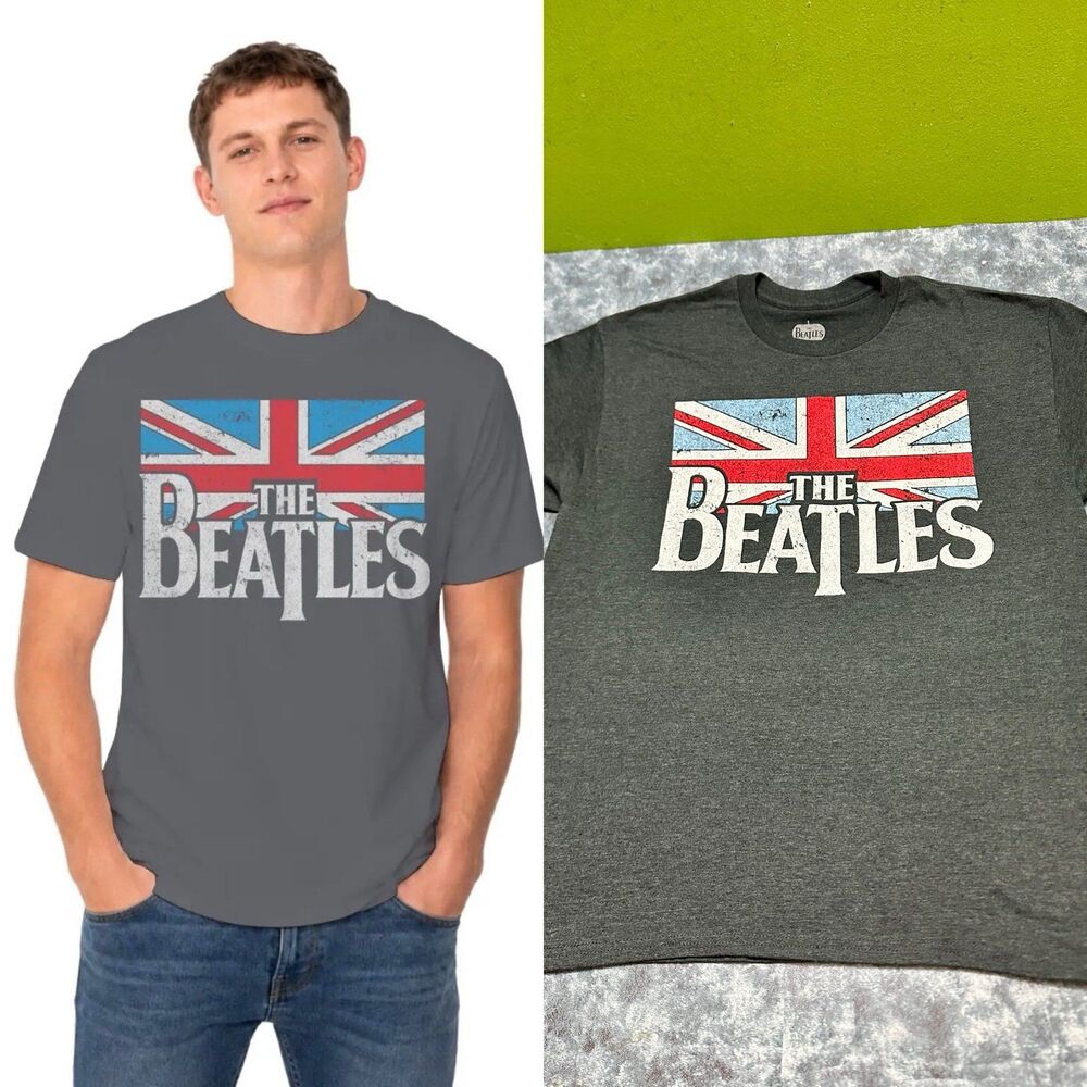 The Beatles Short Sleeve Graphic Tee in Charcoal Gray with Union Jack